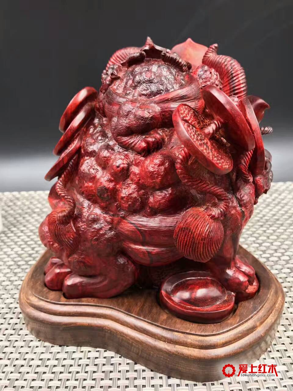 印度小叶紫檀金蟾 纯手工雕刻招财进宝-3
