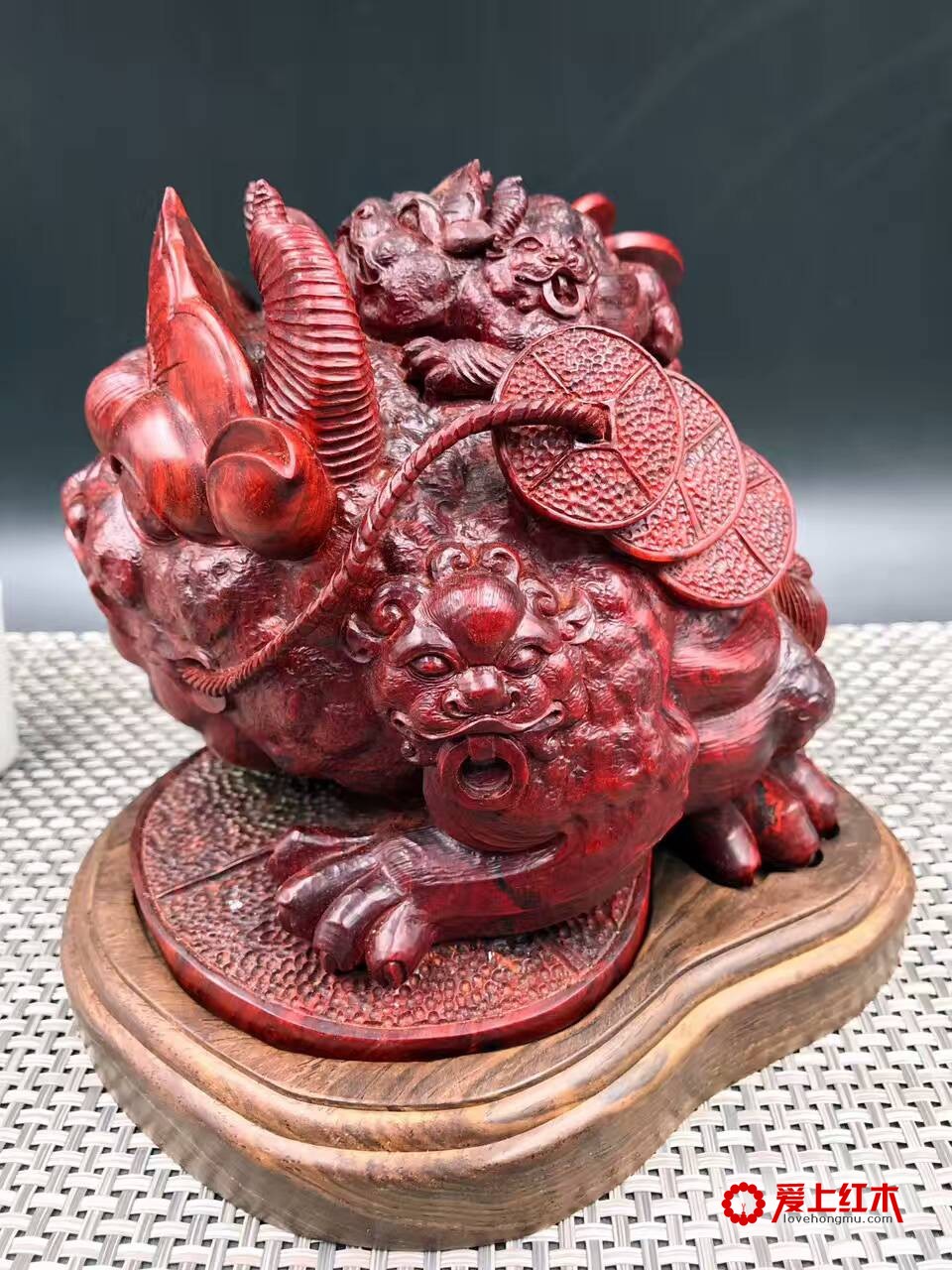 印度小叶紫檀金蟾 纯手工雕刻招财进宝-6