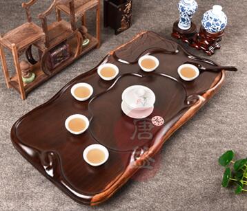黑檀平板实木茶盘排水茶台功夫茶具 高档红木茶盘-3