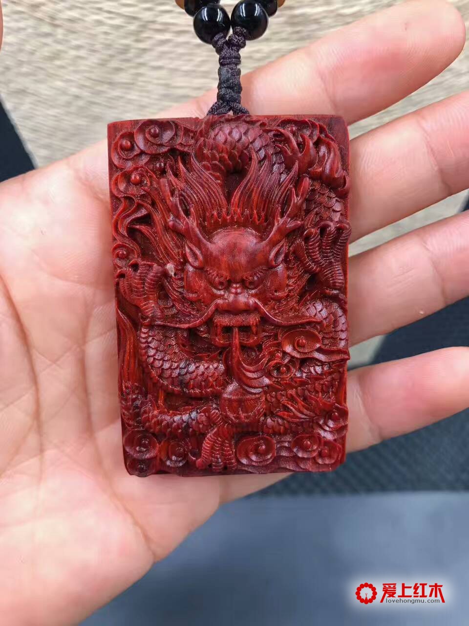 印度小叶紫檀双面雕龙牌 颜色深厚造型独特-2