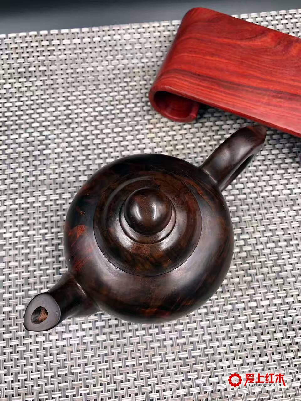 正宗老挝酸枝老料茶壶 纯手工雕刻纹理利落-7