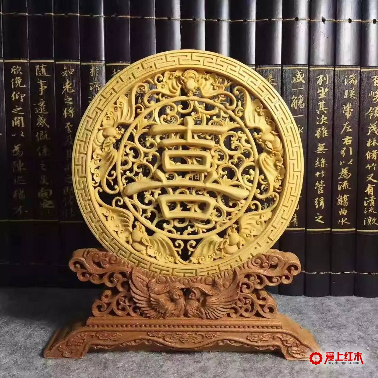 黄杨木精雕镂空版大圆盘对款式精品欣赏-4