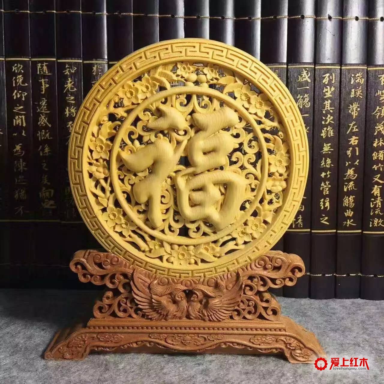 黄杨木精雕镂空版大圆盘对款式精品欣赏-6