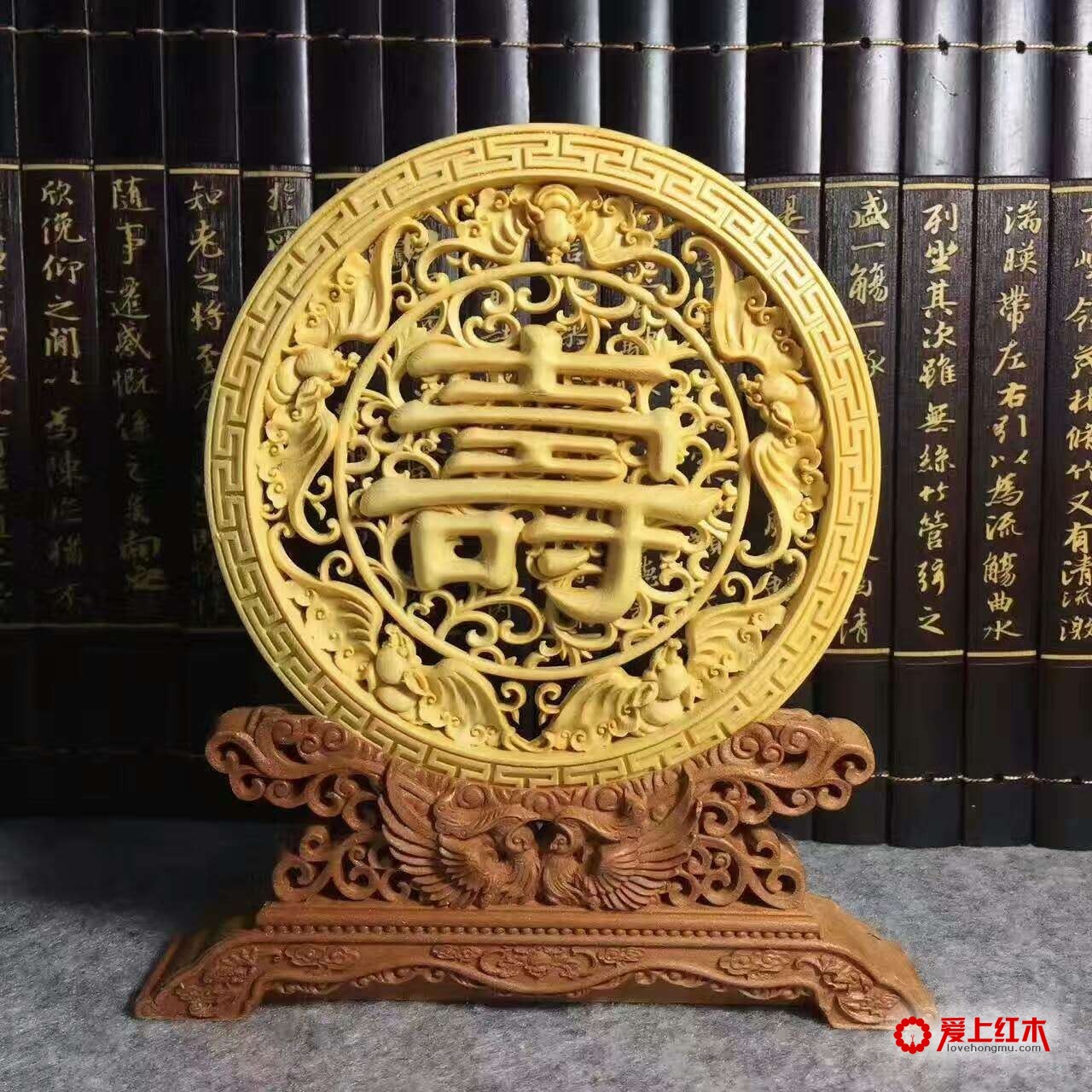 黄杨木精雕镂空版大圆盘对款式精品欣赏-7