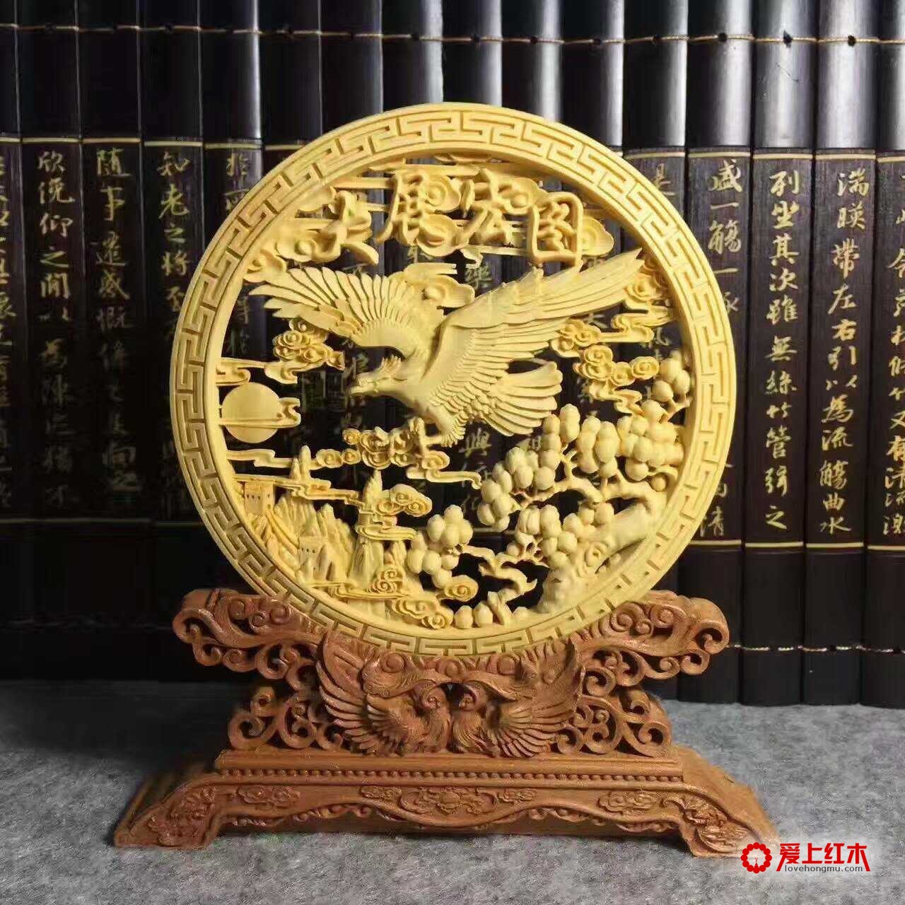 黄杨木精雕镂空版大圆盘对款式精品欣赏-8