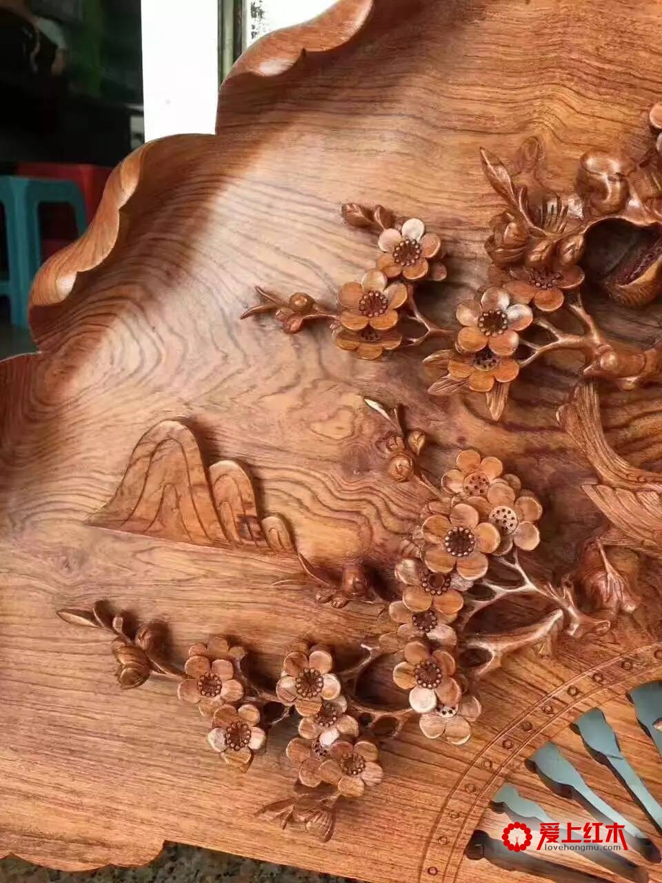 缅甸花梨木雕刻摆件《喜上眉梢》寓意吉祥送礼佳品-5