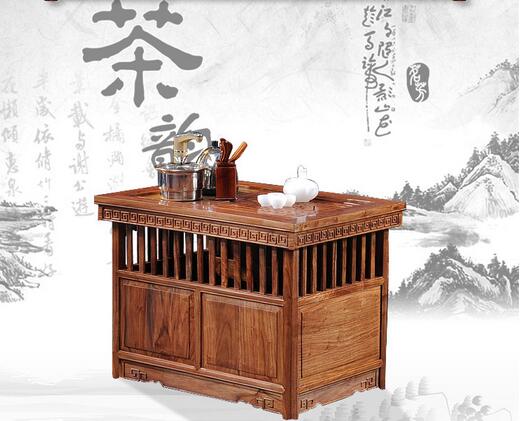刺猬紫檀红木休闲茶桌茶台仿古新中式实木功夫茶桌椅组合-1