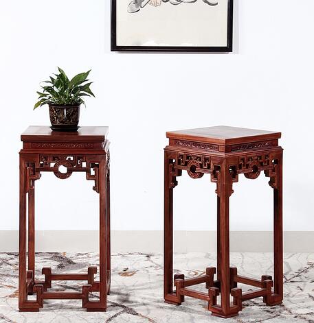 明清红木家具 缅甸花梨花架 中式实木花几-3
