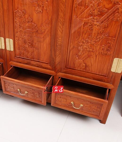 红木顶箱柜非洲花梨木家具四门大衣柜 中式衣橱-4
