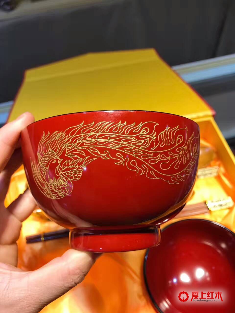 酸枣木龙凤对碗 大漆工艺耐高温工艺细腻-2