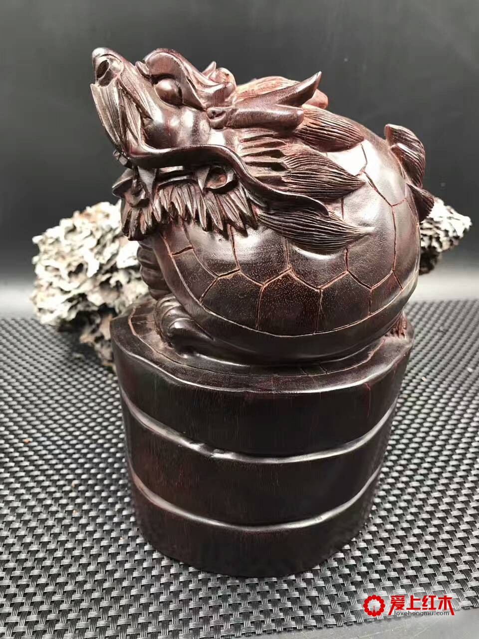 非洲紫檀（血檀）龙龟把件 书桌摆件-1