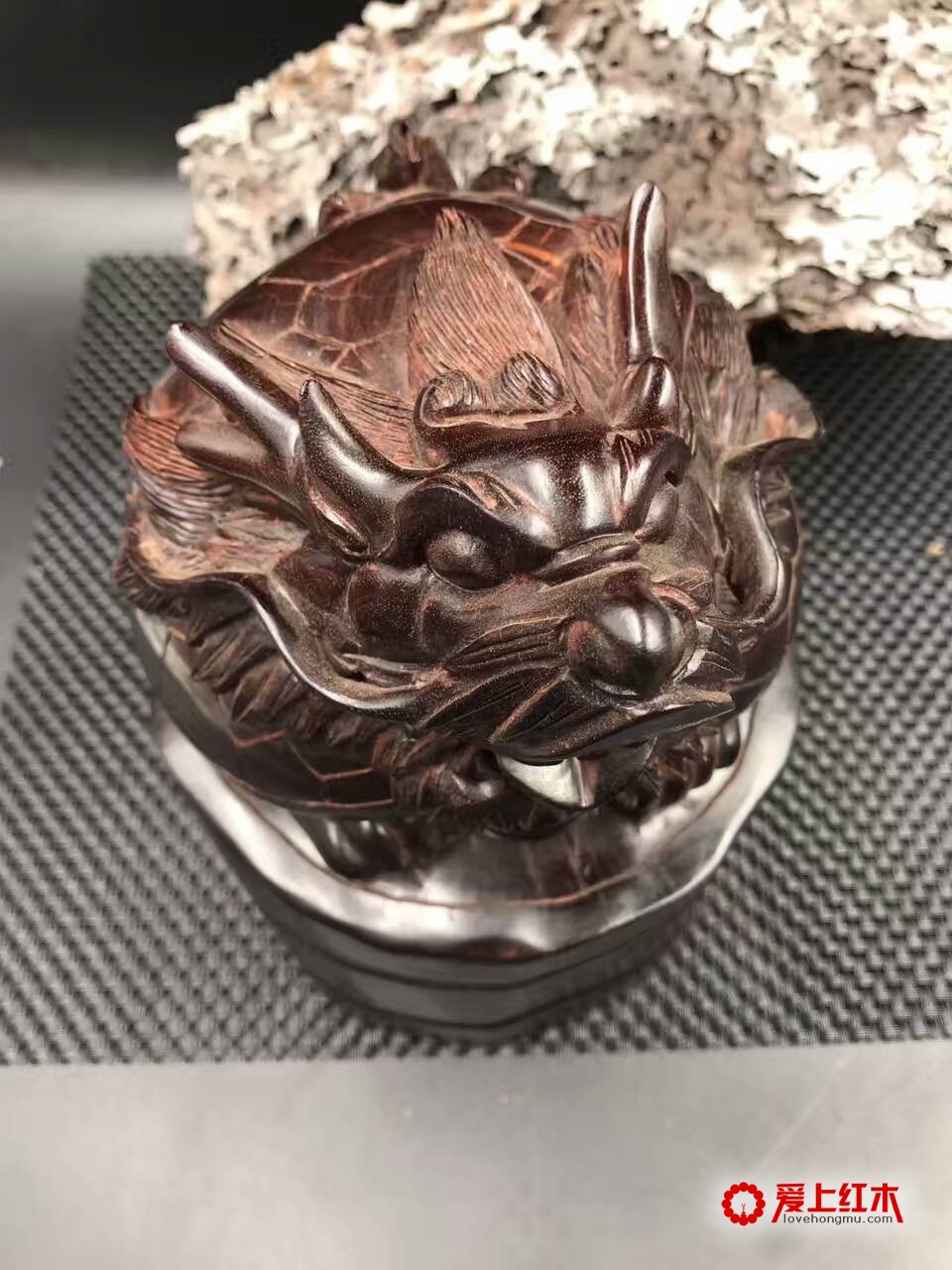 非洲紫檀（血檀）龙龟把件 书桌摆件-5