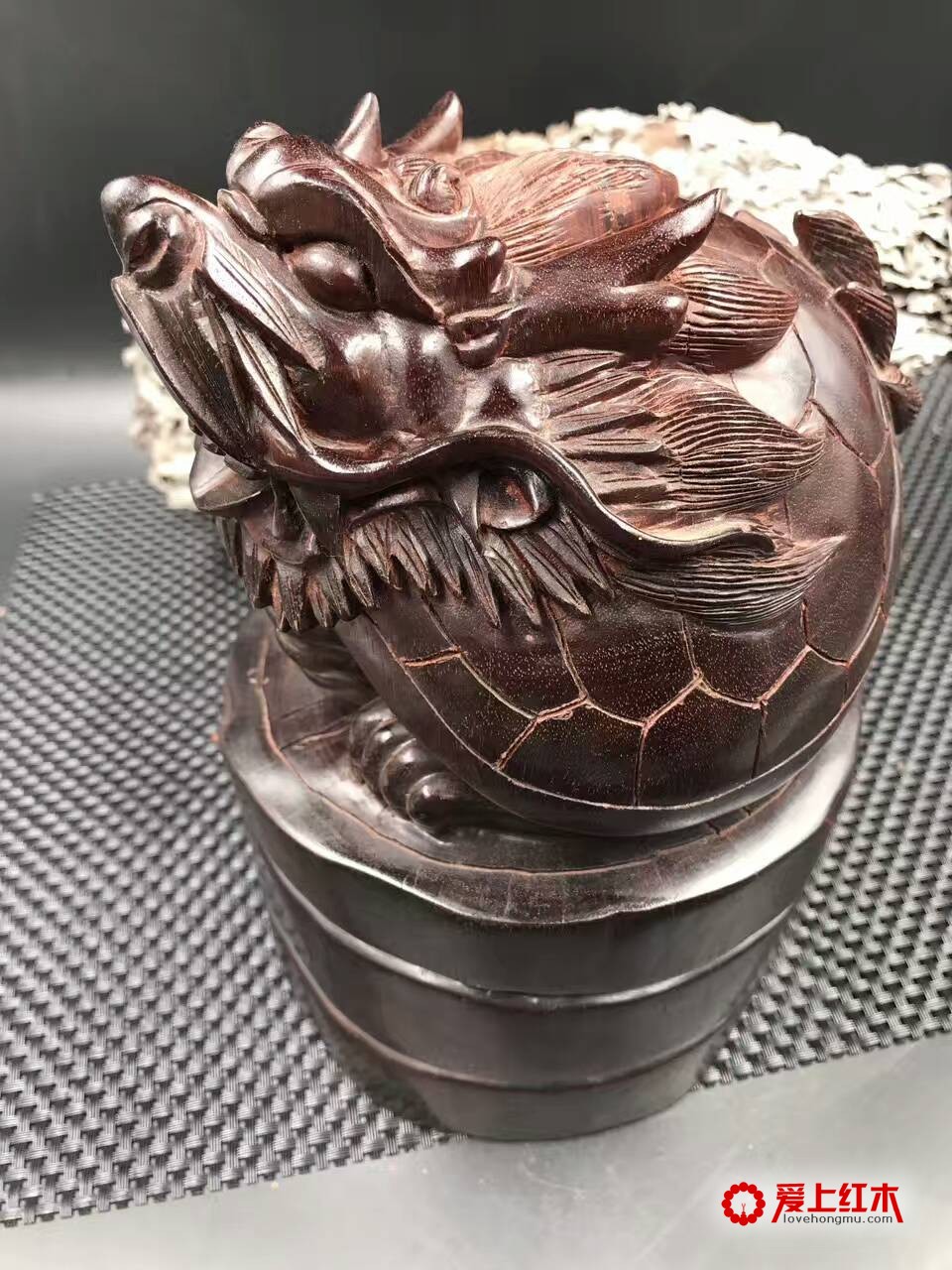 非洲紫檀（血檀）龙龟把件 书桌摆件-6