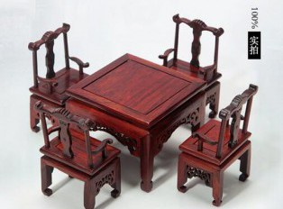 红木工艺品微缩家具模型摆件 实木质红酸枝木雕微型餐桌太师椅