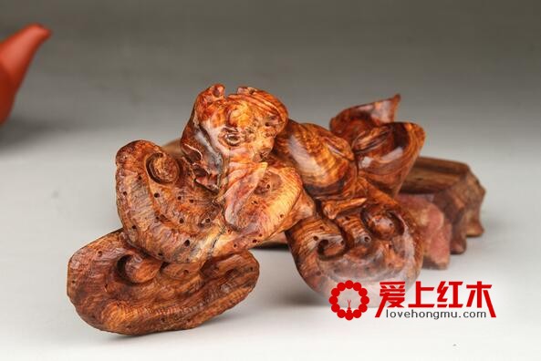 海南黄花梨老料灵芝 蝙蝠摆件 长寿木雕工艺品摆件-1