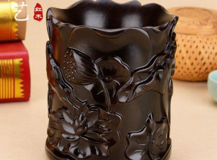 红木中式仿古木雕刻实木文房四宝笔筒办公用品