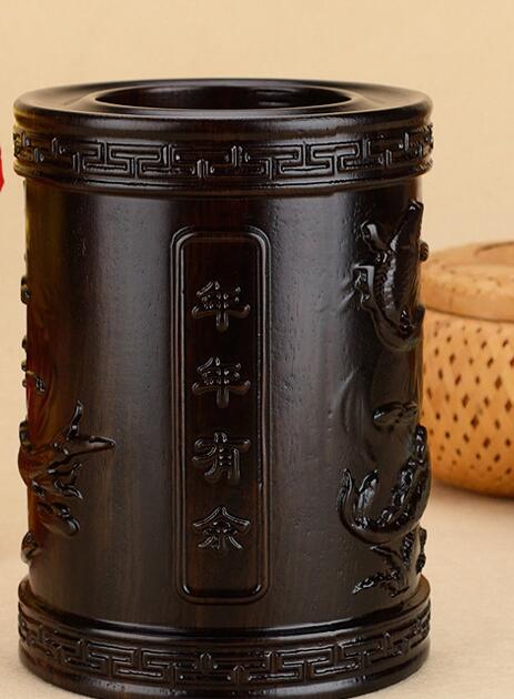 红木中式仿古木雕刻实木文房四宝笔筒办公用品-5
