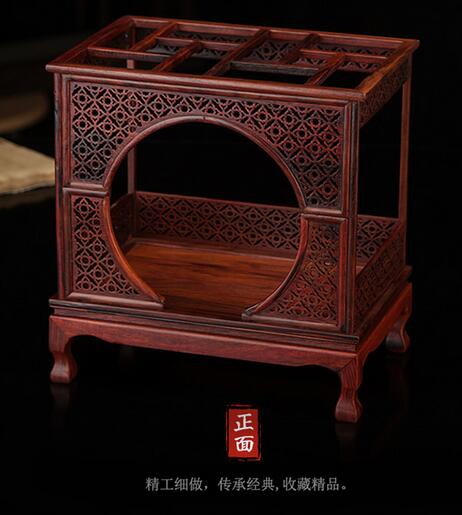 红木贵妃床明清古典微型家具红酸枝小家具模型红木圆门床摆件-1