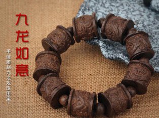 红木雕刻手链天然实木黑檀木质佛珠手串文玩木珠
