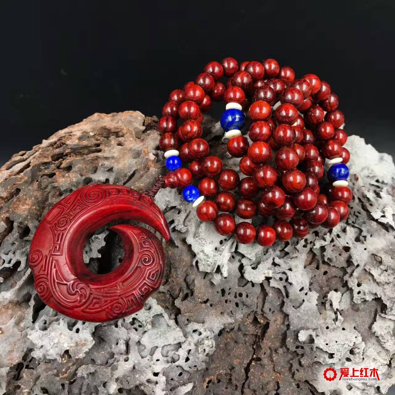 印度小叶紫檀0.8*108玻璃底鸡血红手串带金星-4
