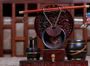 红木雕工艺品  红酸枝龙凤子孙桶三件套