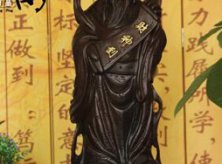黑檀木雕财神爷摆件  实木家居佛像招财工艺品