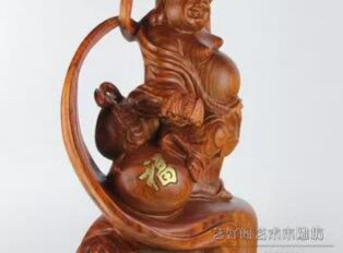 花梨红木雕五福临门弥勒佛像 实木质手工艺精品文玩家居
