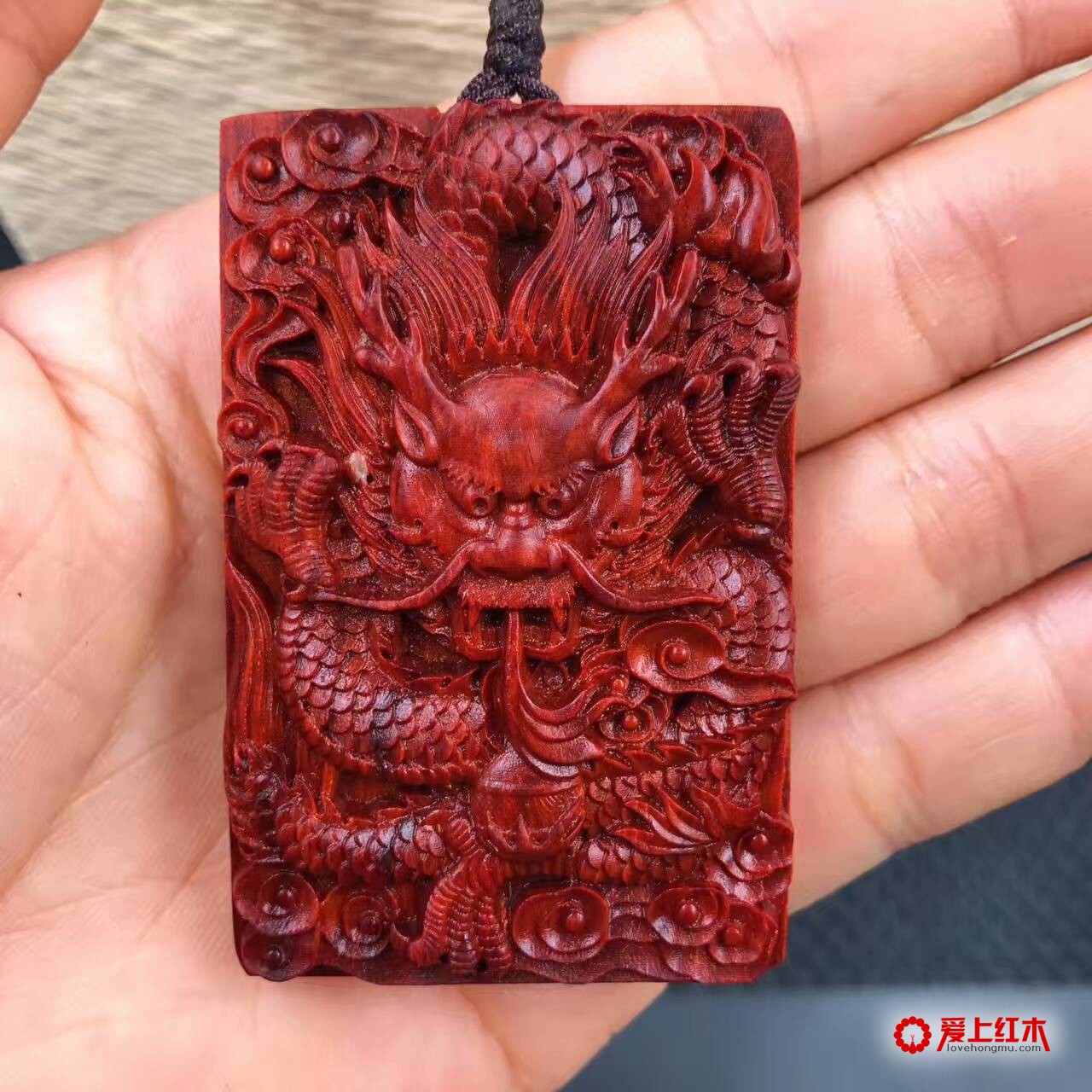 印度小叶紫檀双面雕龙牌 颜色深厚造型独特-4