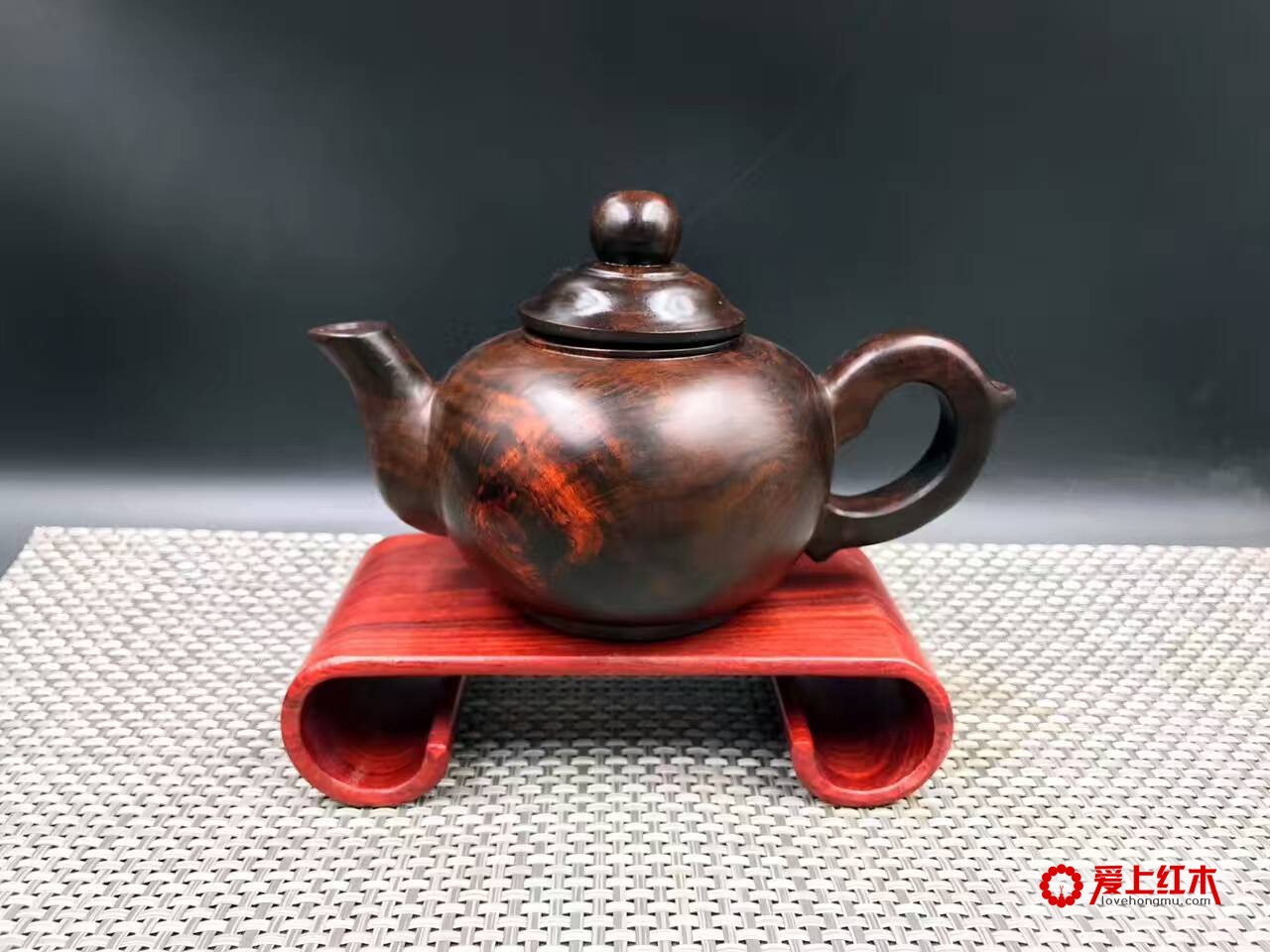 正宗老挝酸枝老料茶壶 纯手工雕刻纹理利落-1