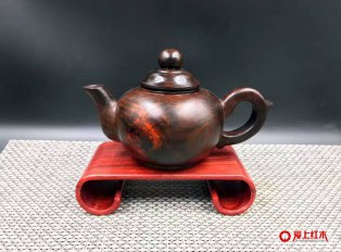 正宗老挝酸枝老料茶壶 纯手工雕刻纹理利落