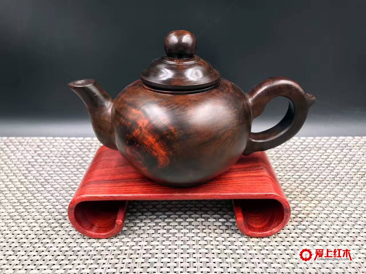 正宗老挝酸枝老料茶壶 纯手工雕刻纹理利落-2