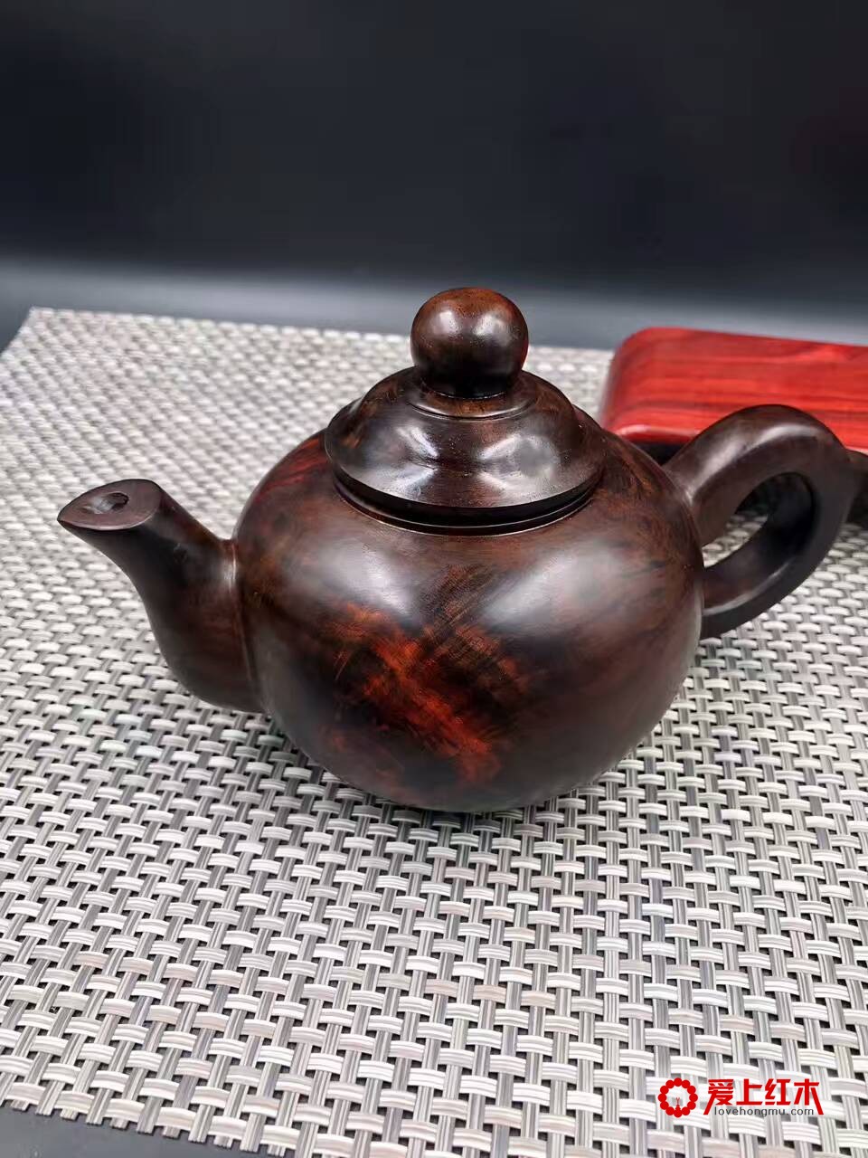 正宗老挝酸枝老料茶壶 纯手工雕刻纹理利落-3