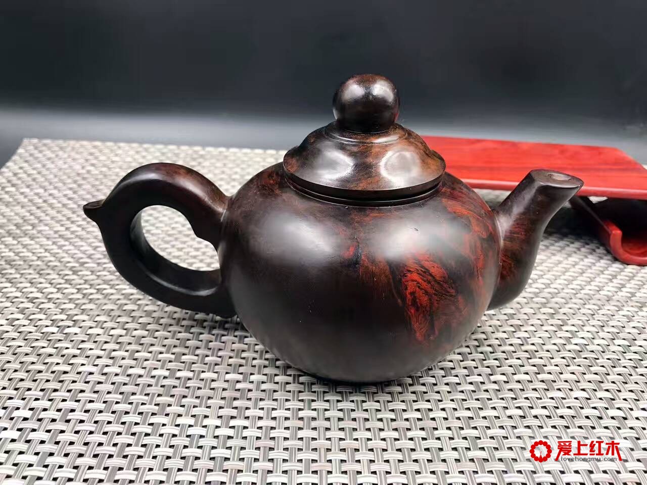 正宗老挝酸枝老料茶壶 纯手工雕刻纹理利落-4