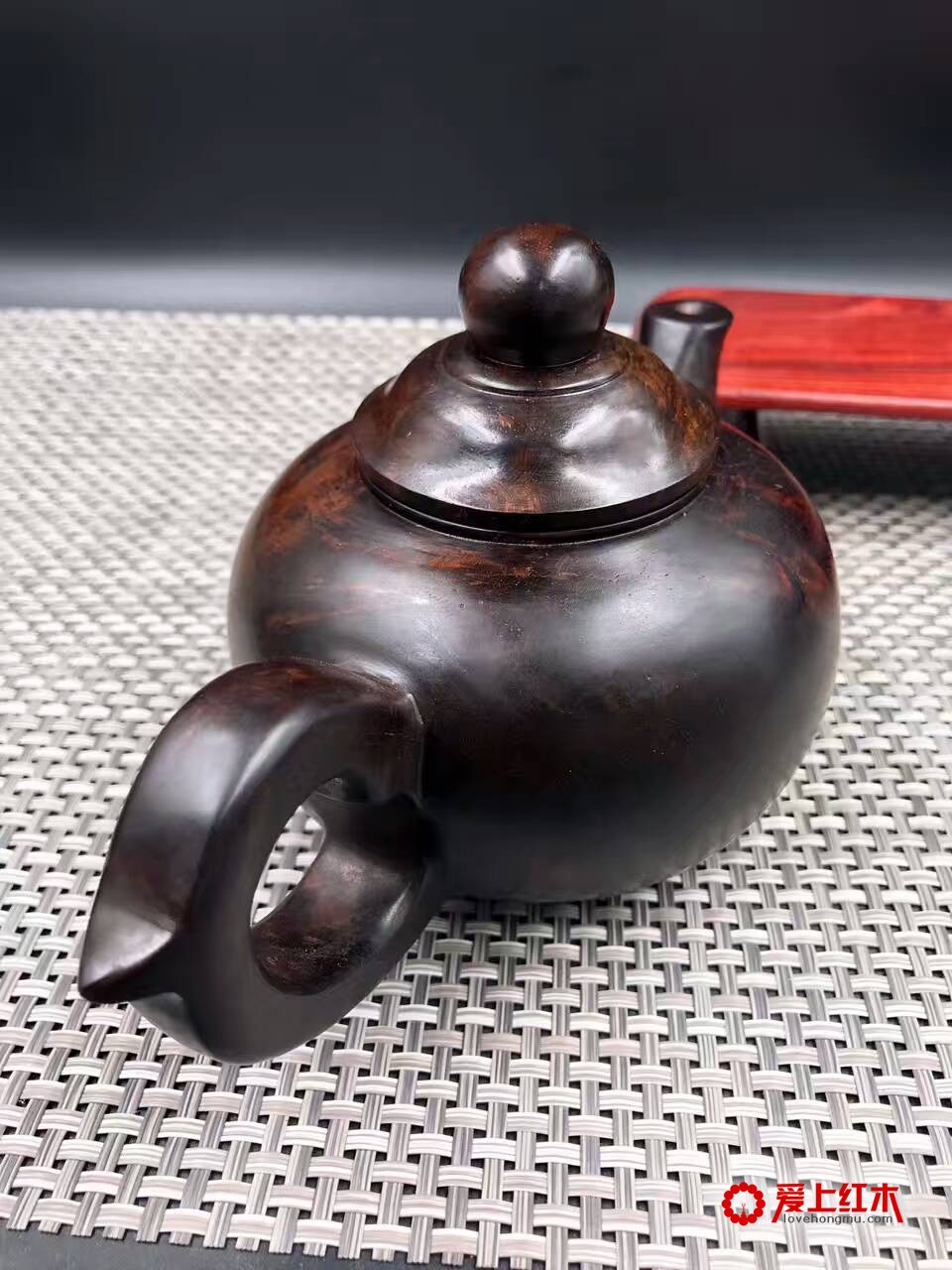 正宗老挝酸枝老料茶壶 纯手工雕刻纹理利落-6