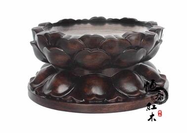 黑檀木整料莲花红木底座佛像观音石头实木圆形木雕工艺品底座-2