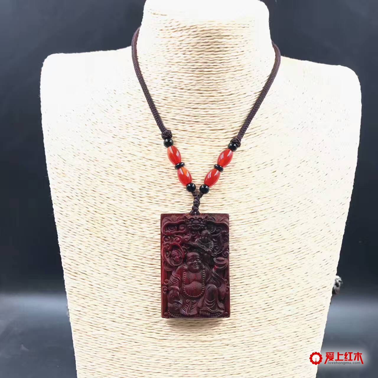 印度小叶紫檀笑佛吊坠 雕工精美笑口常开-2