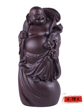 檀木雕刻持如意弥勒佛 红木家居礼品摆件工艺品-1
