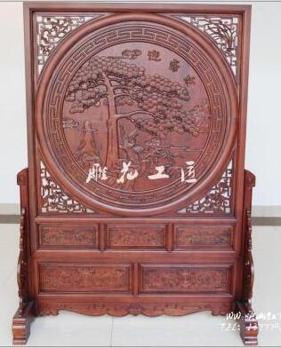 东阳木雕刻花梨红屏风 插屏落地座屏-1