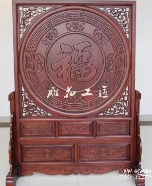 东阳木雕刻花梨红屏风 插屏落地座屏-3