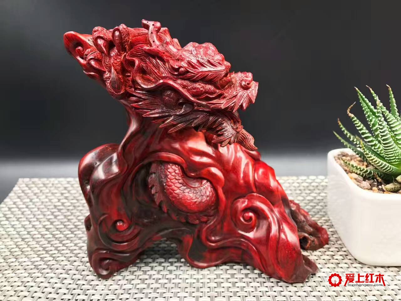 印度小叶紫檀高密度泥料手工雕刻作品《龙》-1