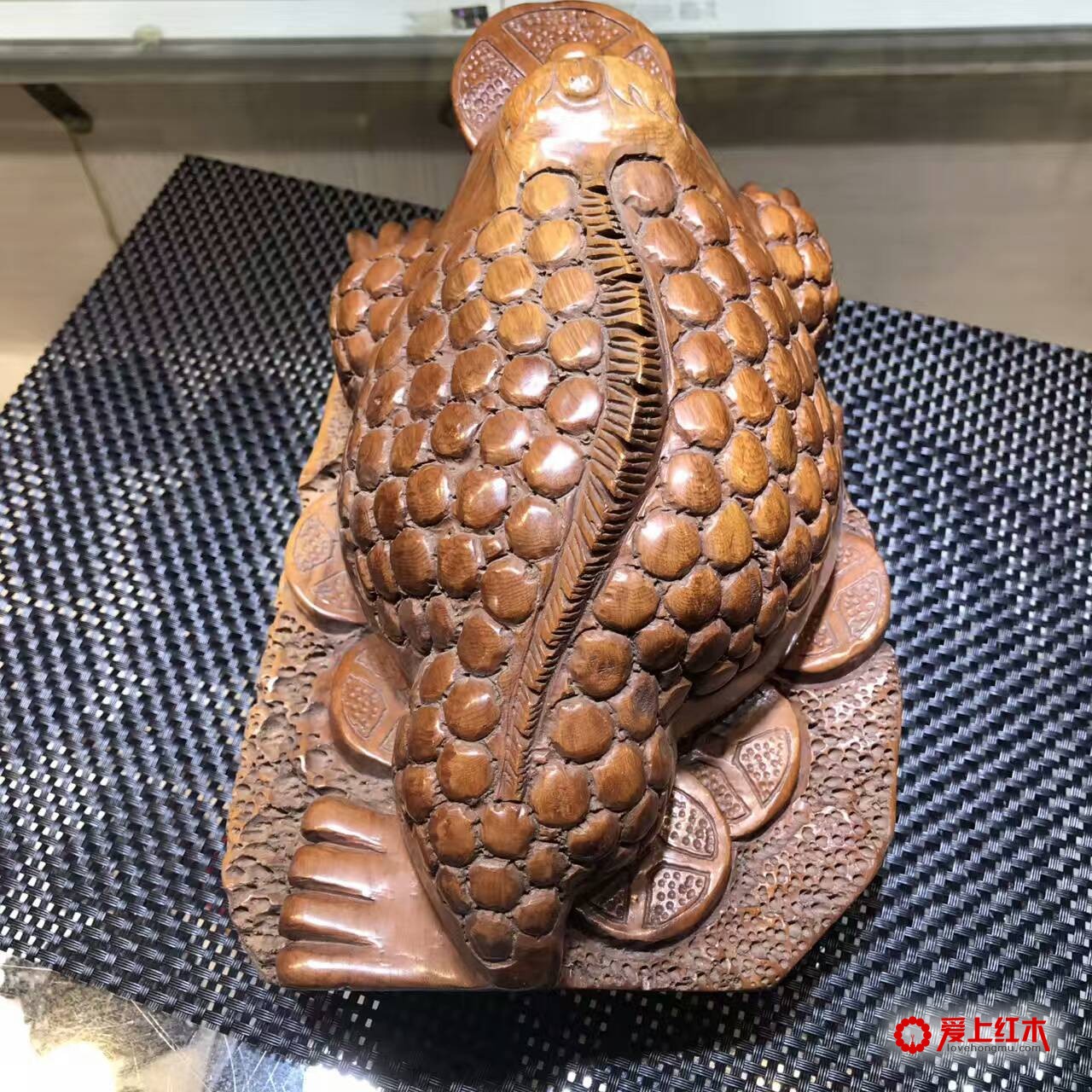 红豆杉手工雕刻招财金蟾 客厅风水摆件-3
