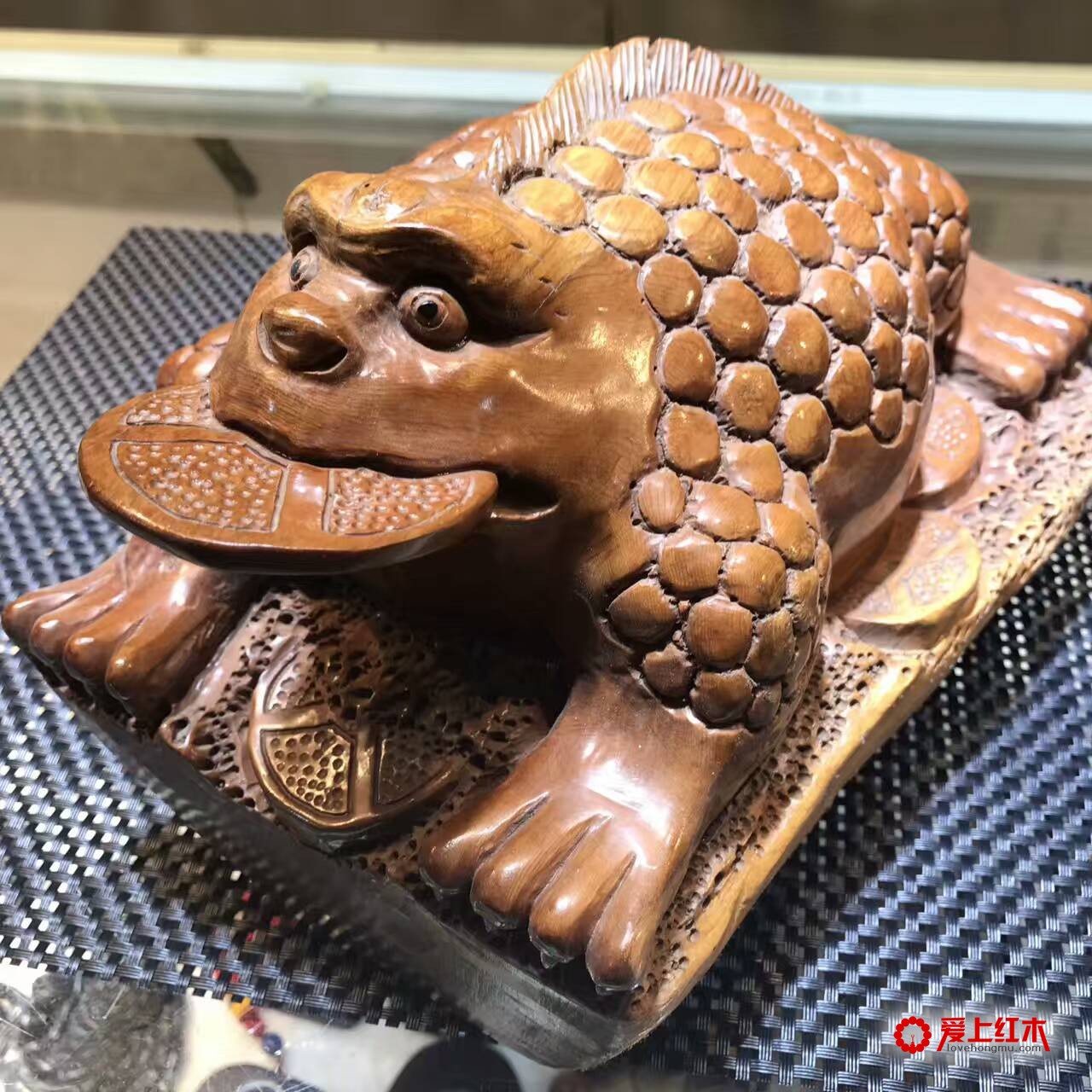 红豆杉手工雕刻招财金蟾 客厅风水摆件-4