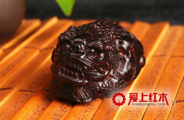 手工木雕 老料印度小叶紫檀把件 鱼化龙 挂件吊坠-5