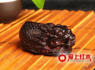 手工木雕 老料印度小叶紫檀把件 鱼化龙 挂件吊坠