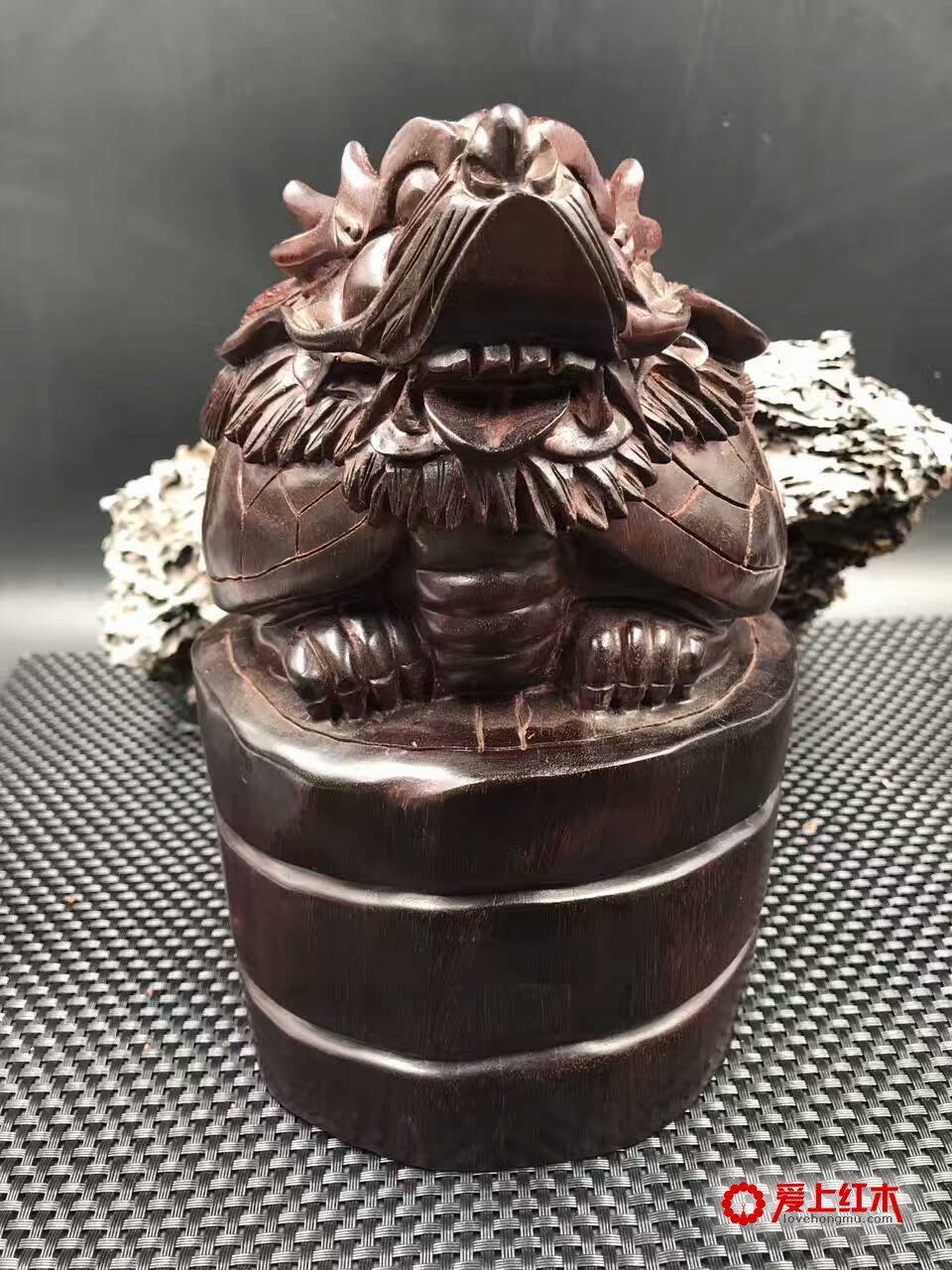 非洲紫檀（血檀）龙龟把件 书桌摆件-2