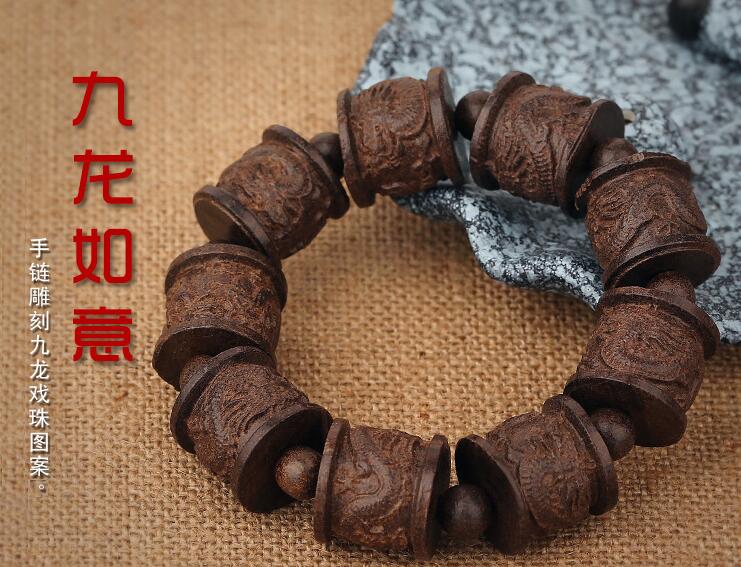 红木雕刻手链天然实木黑檀木质佛珠手串文玩木珠-1