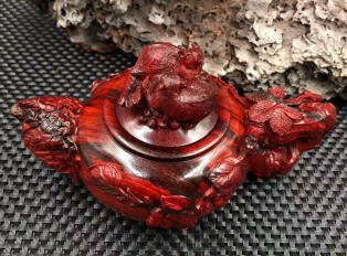 印度小叶紫檀高密度火焰纹手工雕刻摆件壶