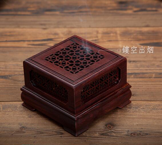 紫光檀盘香炉 黑檀木红木 花格镂空香熏炉 沉香檀香 熏香盒-1