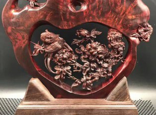 印度小叶紫檀树头瘤料纯手工雕件《繁花似锦》