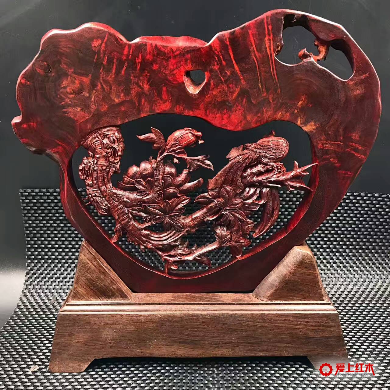 印度小叶紫檀树头瘤料纯手工雕件《繁花似锦》-5